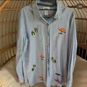 Hanes Light Blue Shirt with Red Buttons